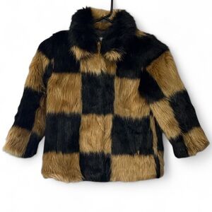 NWT Stand Studio Nani Mini Kids Puffy Faux Fur Large Check Jacket